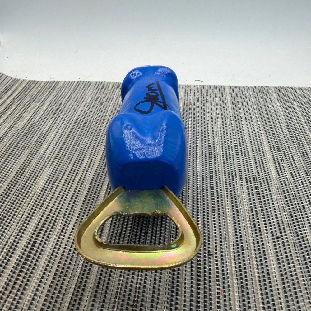 Hand Painted Signed Wood Phallic Bottle Opener Blue Fish Folk Art Novelty 7.5in